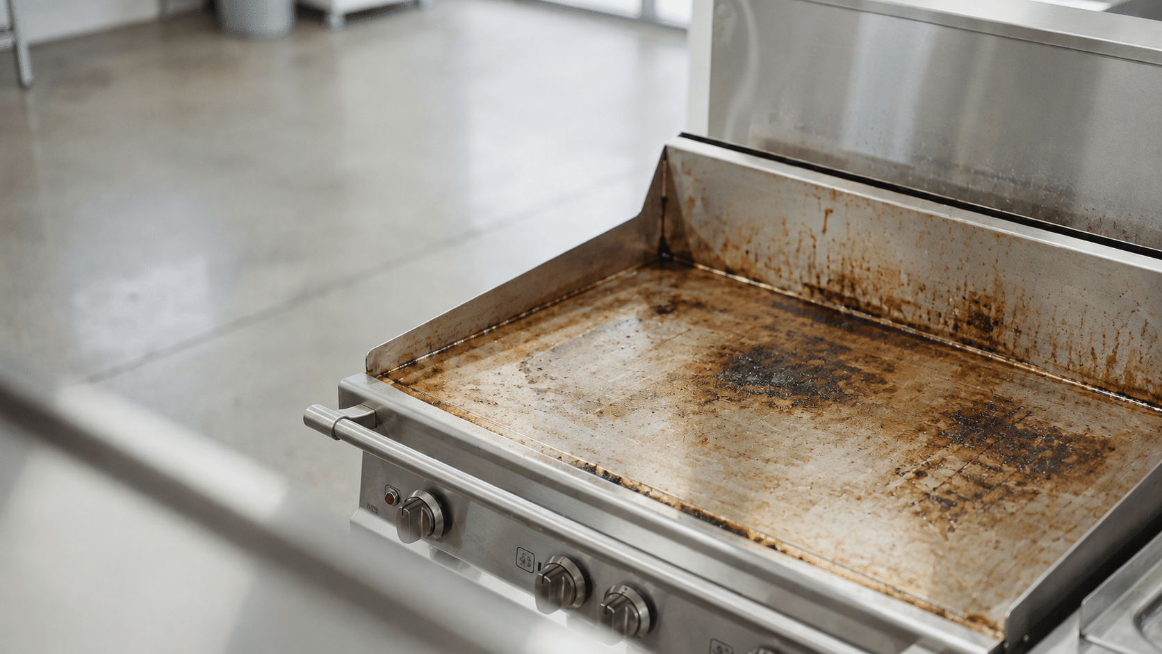 Illustration: verkrustete Grillplatte vor der Reinigung